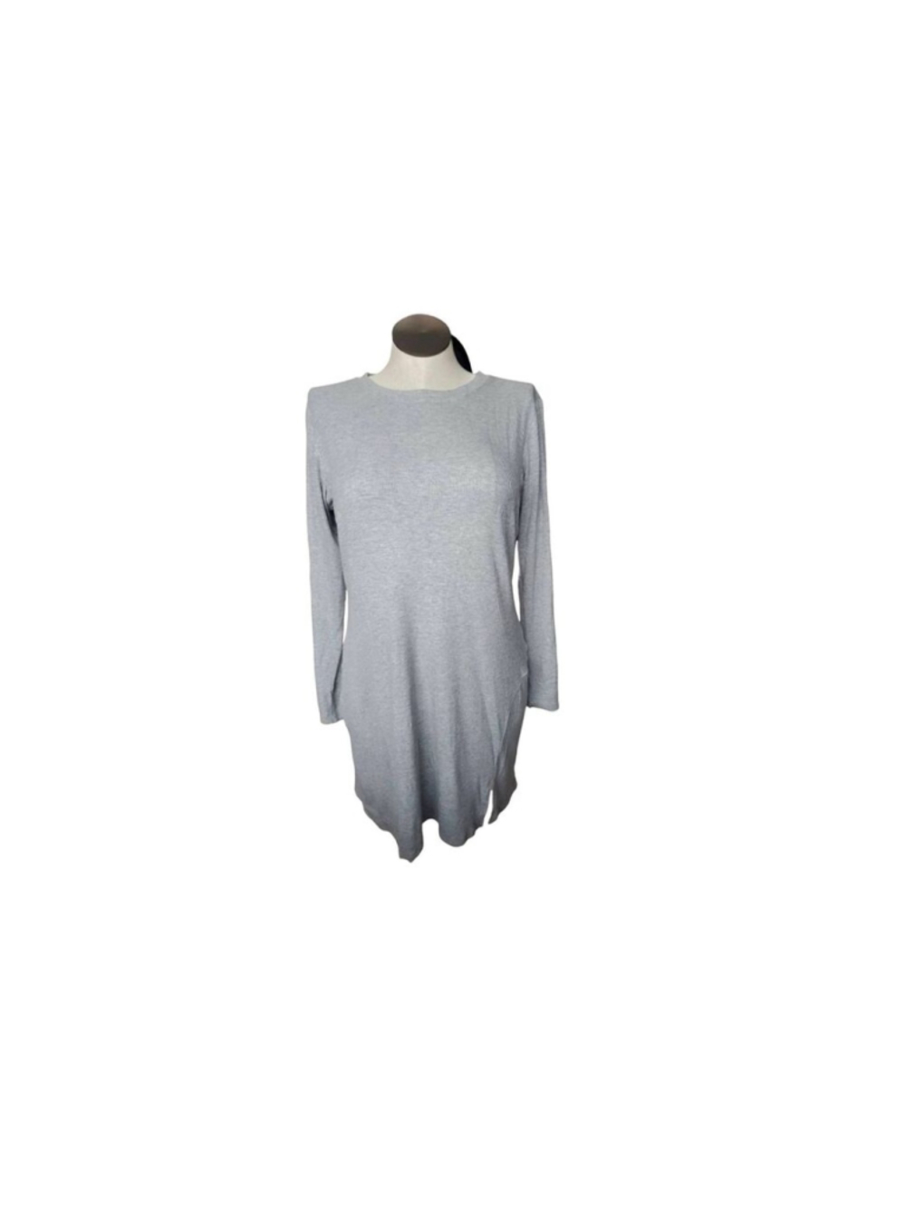 BP Women's 1X Long Sleeve Front Slit Ribbed Tunic Dress Light Gray Casual Lounge